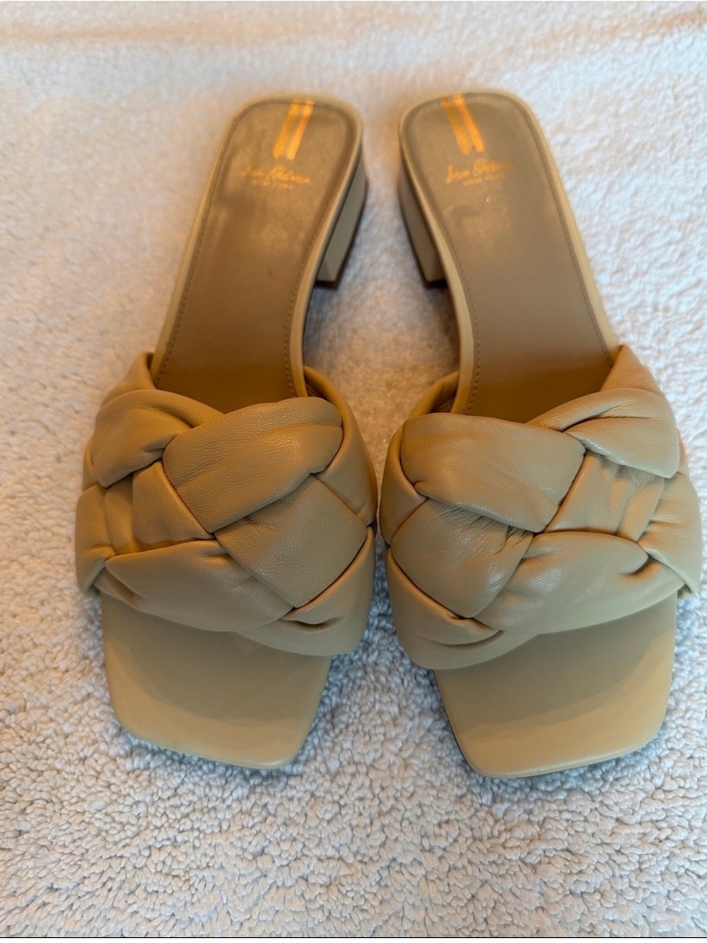 Braided Leather Slide Mules in Light Beige - Women's Slip-On Heels
